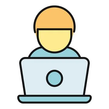 User working on laptop flat design icon 스톡 일러스트