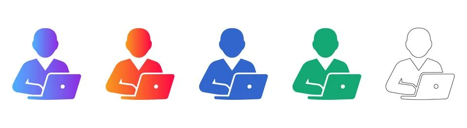 User Working on Laptop Icons Set イラスト素材