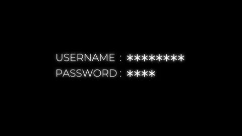 Username and Password Typing Animation with Blinking Cursor on Dark Background Video stock 320149347