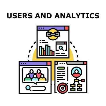 Users and analytics evaluating digital marketing strategies and online data Stock Illustration