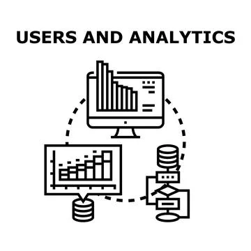 Users and analytics processing data for business insights Stock Illustration