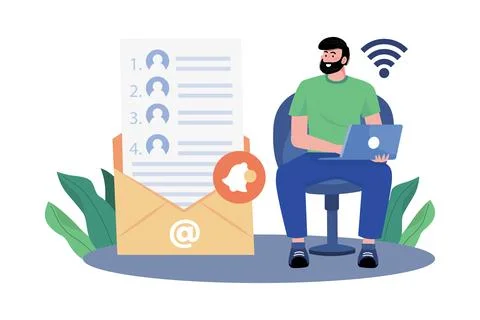 Users create and manage contact lists. Stock Illustration