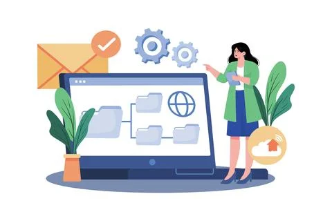 Users create and manage folders for organization. Stock Illustration