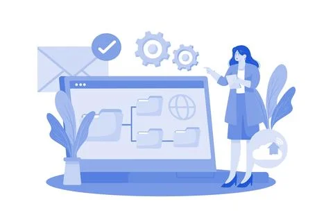 Users create and manage folders for organization. Stock Illustration