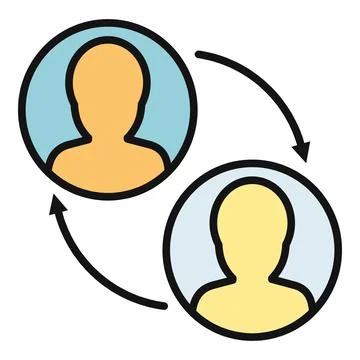 Users exchanging profiles with connecting arrows icon イラスト素材
