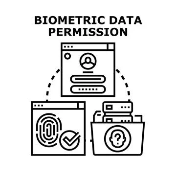 Users granting biometric data permission for secure identification, accessing Stock Illustration