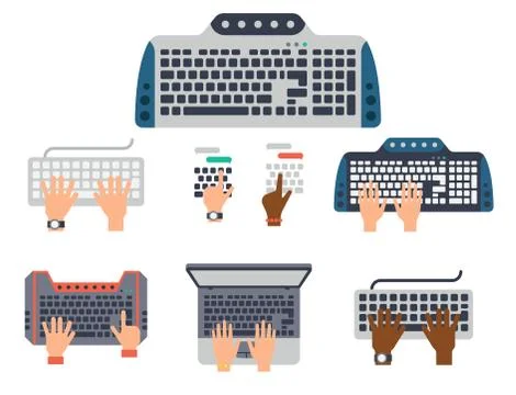 Users hands on keyboard and mouse of computer technology internet work typing Illustrazione stock