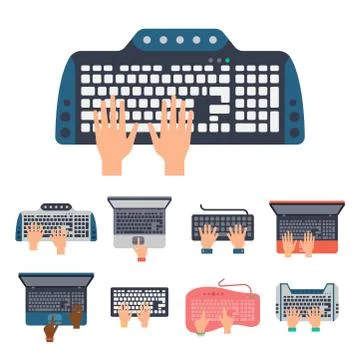 Users hands on keyboard and mouse of computer technology internet work typing Illustrazione stock