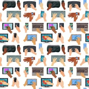 Users hands on keyboard computer seamless pattern background touch gestures 스톡 일러스트