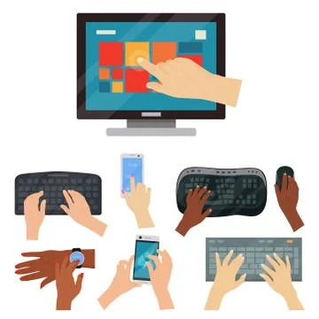 Users hands on keyboard computer touch gestures technology internet work swipe イラスト素材