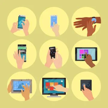 Users hands on keyboard computer touch gestures technology internet work swipe イラスト素材