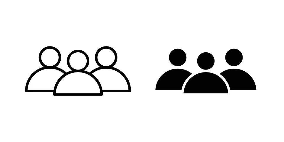 Users icon solid, line, and editable vector set. Stock Illustration
