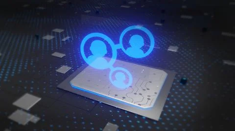 Users on Microchip Business, Technology, Internet and network concept. 3d ill Stock Illustration
