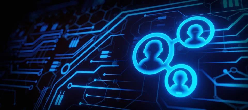 Users network concept digital blue holographic user interface 3D rendering Иллюстрация
