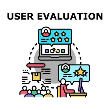 Users providing feedback and evaluating product service online Illustrazione stock