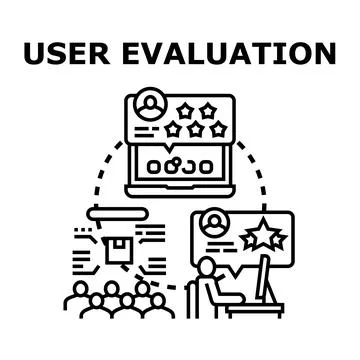 Users providing feedback and evaluating product service online Illustrazione stock