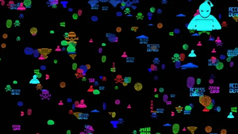 The user's screen flies through the dangers of the digital world. hackers Stock Footage 85556428