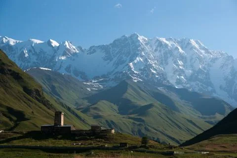 Ushguli monastery in Georgia Stock Photos