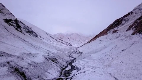 Ushguli snow day Video stock 97692325