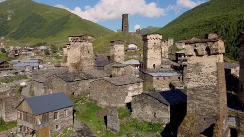 Ushguli svaneti, georgia: exploring ancient stone towers and houses Stock Footage 301235377