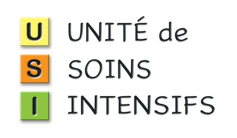 USI initials in colored 3d cubes with meaning in french language Stock Illustration