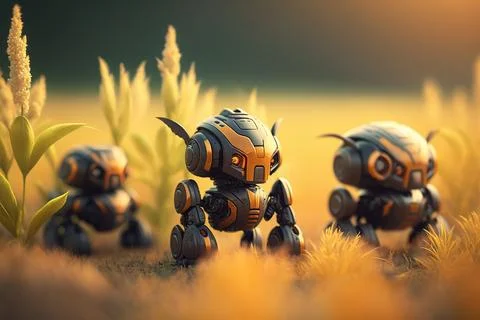 Using 3D robots in seeding and planting Stock Illustration