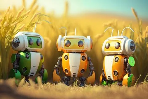 Using 3D robots in seeding and planting Stock Illustration