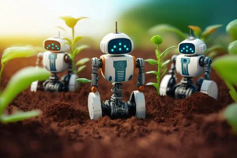 Using 3D robots in seeding and planting Stock Illustration
