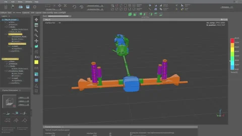 Using the 3D technical program to assemble multiple virtual parts of the machine Stock Footage 304706576