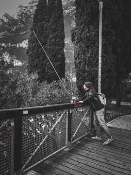 Using an action camera with imagination on Garda Lake Foto stock