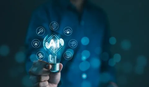 Using AI to help with business and daily life. Stock Photos