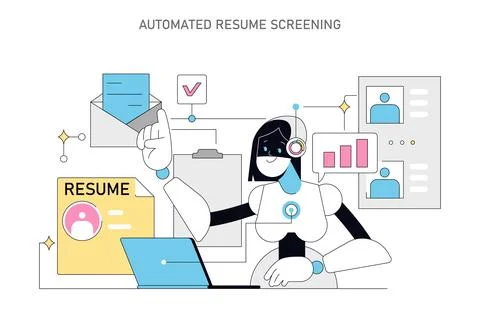 Using AI for Human Resources. Flat Vector Illustration Illustrazione stock