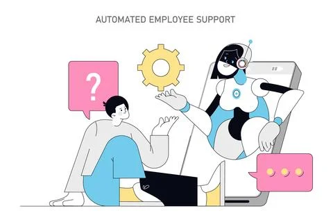 Using AI for Human Resources. Flat Vector Illustration Stock Illustration