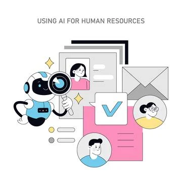 Using AI for Human Resources. Flat Vector Illustration Stock-Illustration