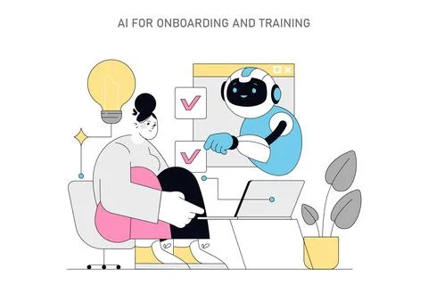 Using AI for Human Resources. Flat Vector Illustration Stock Illustration