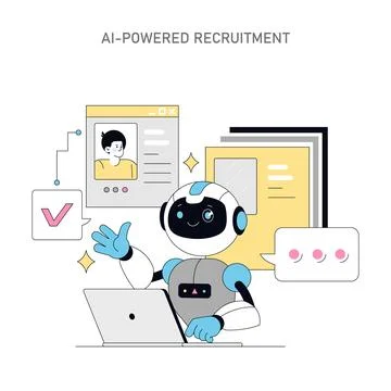 Using AI for Human Resources. Flat Vector Illustration Illustrazione stock
