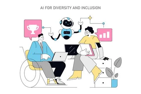 Using AI for Human Resources. Flat Vector Illustration Illustrazione stock