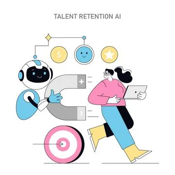 Using AI for Human Resources. Flat Vector Illustration Stock Illustration