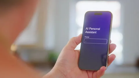 Using AI Personal Assistant on Smartphone for Daily Tasks Stock Footage 281148116
