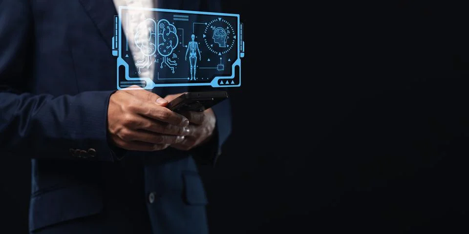 Using AI to play a role in daily life, helping with work, people responding.. Stock Photos