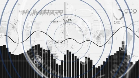 Using animation, abstract data visualization with bar graphs and circular Stock Footage 304088393