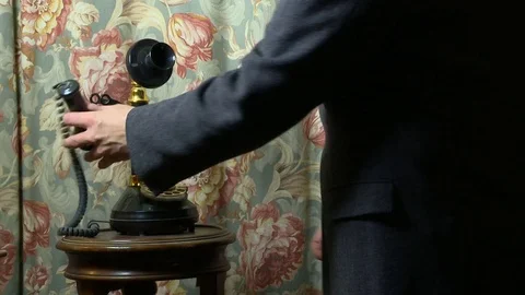 Using an Antique Telephone Stock Footage 74778889