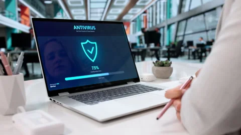 Using Antivirus Software On Laptop To Prevent Cyber Security Attacks Stock Footage 327510974