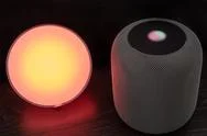 Using An Apple Homepod Speaker To Control A Smart Light Stock Photos