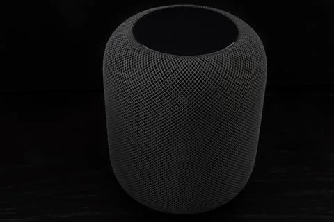 Using an Apple HomePod speaker Stock Photos