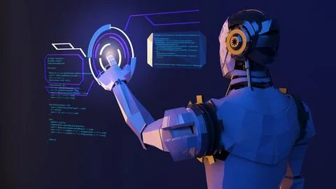 Using artificial intelligence robots to access technology and control syste.. Illustrazione stock