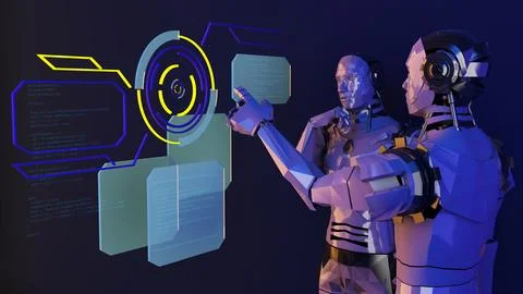 Using artificial intelligence robots to access technology and control syste.. Foto stock