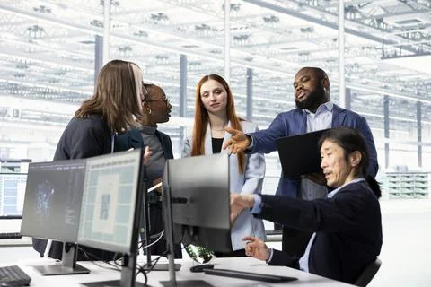 Using artificial intelligence, semiconductors prototyping and diverse coworkers Stock Photos
