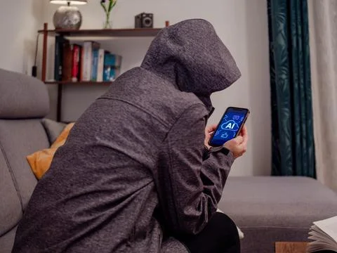 Using artificial intelligence on a smartphone at home Stock Photos