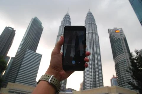 Using camera application to capture the Petronas twin tower Stock Photos